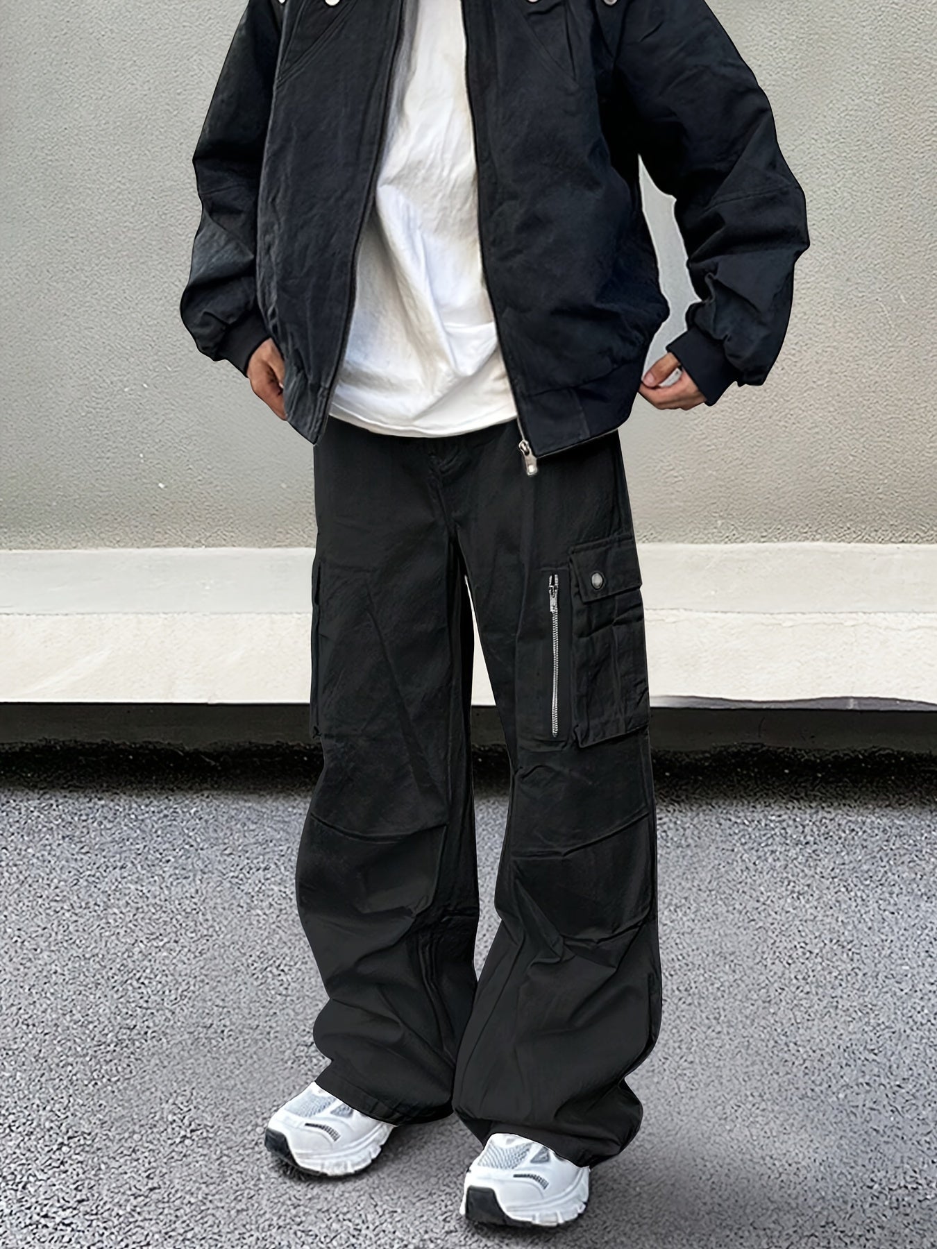 Men's Solid Color Baggy Cargo Pants, Casual Stylish Camping Hiking Outdoor Trousers As Gift