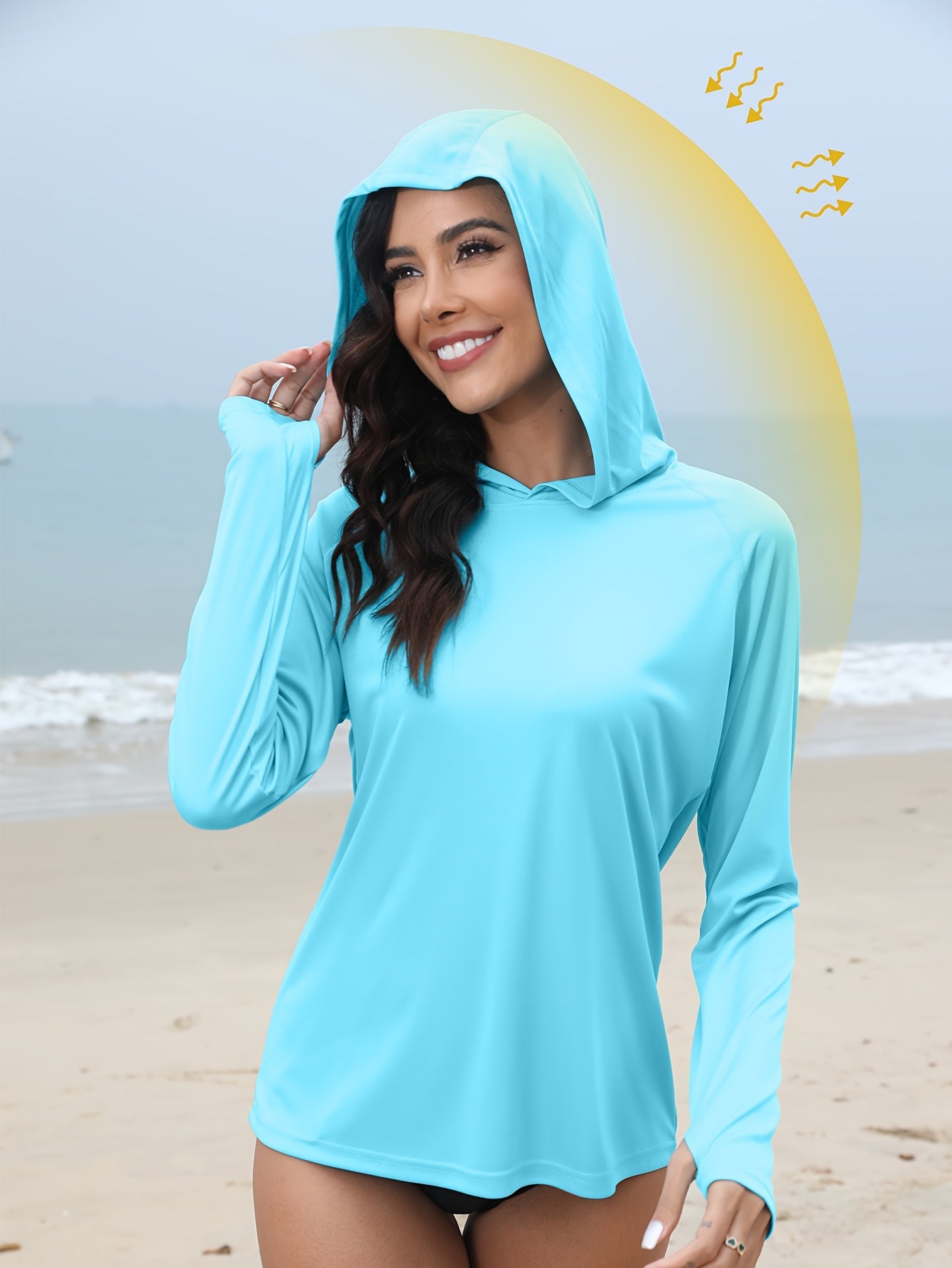 Women's UPF 50+ Sun Protection Hooded Shirt - Long Sleeve, Moisture-Wicking, Quick-Drying, Breathable, Lightweight - Perfect for Hiking, Fishing, Outdoor Fitness, Running, and Casual Wear