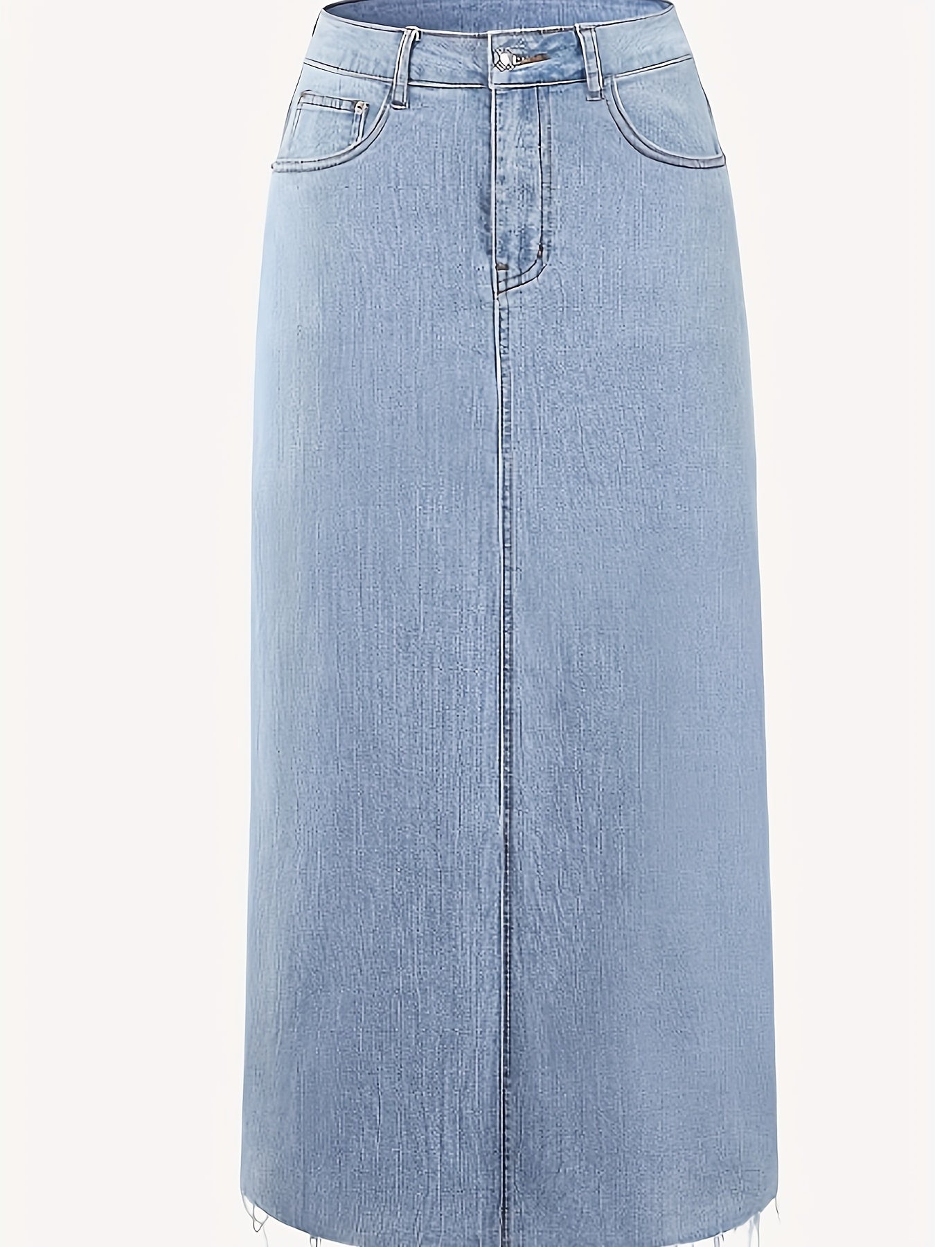 Stretchy Denim Skirt - Flattering A-line Silhouette with Classic Button Front, Trendy Raw Hem, and Ultra-Stretchy Material for Effortless Casual Style - Womens Comfortable Fashion Essential