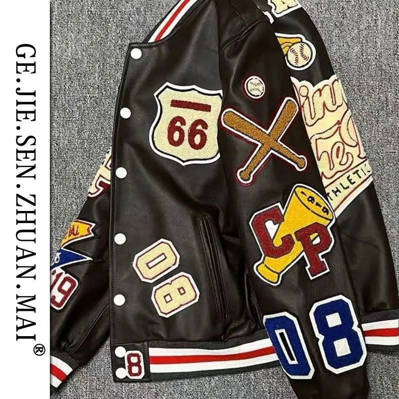 Jackets Men's Spring and Autumn Baseball Uniform Y2K Retro Trend Leather Jacket Heavy Industry Embroidery White Short Coat Ins
