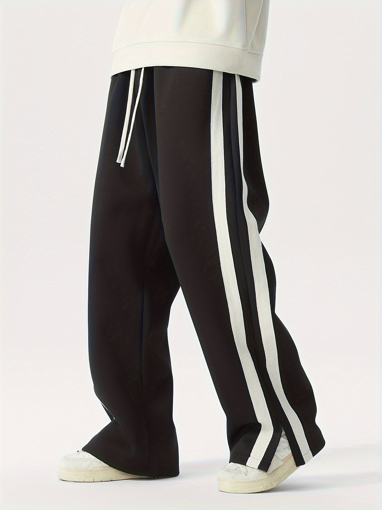 Men's Plus Size Casual Joggers - Loose Fit, Slimming Effect, Stretchy Polyester Blend, Machine Washable, Geometric Pattern, All-Season Comfort