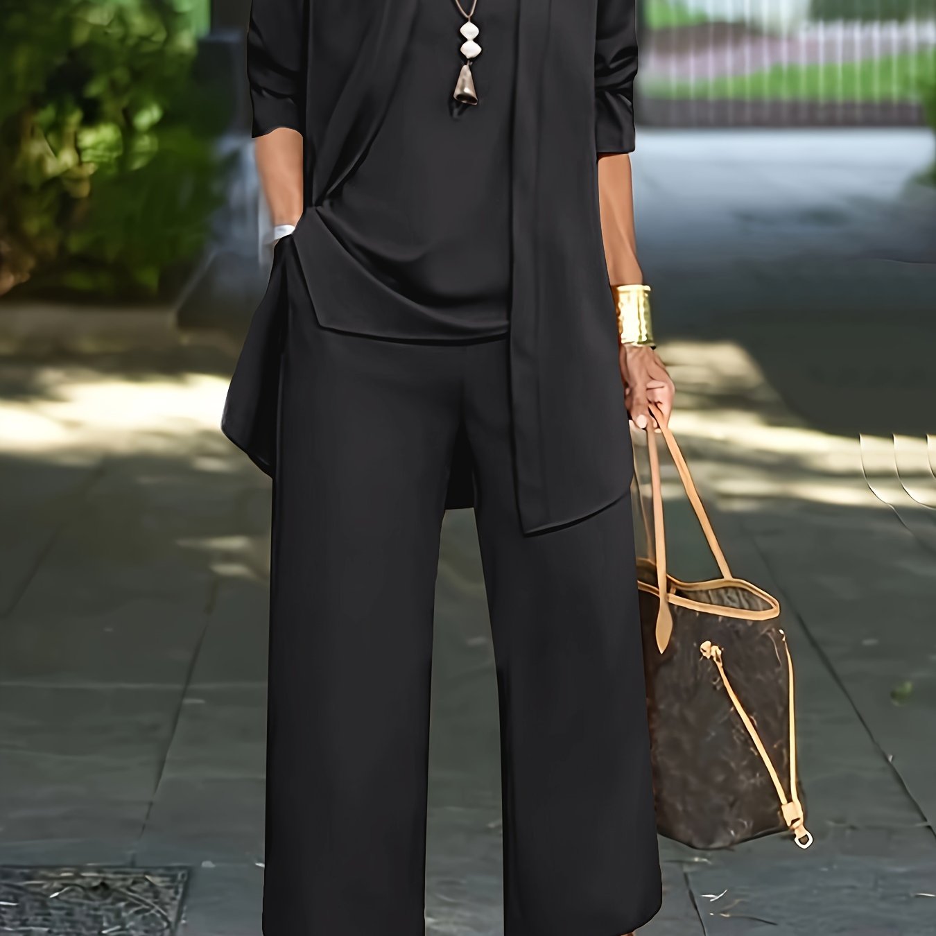 LOVECCR Casual Three-piece Solid Set, Long Sleeve Cardigan & Top & Long Pants Outfits, Women's Clothing