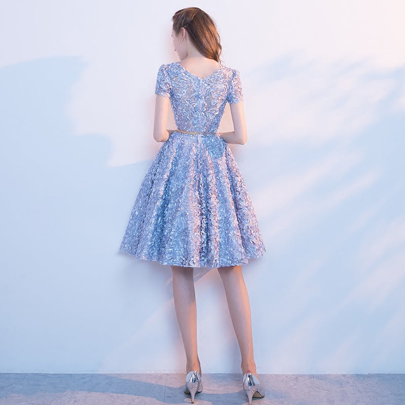 LOVECCR Annual Meeting Girlfriends Evening Dress New Autumn and Summer Mid-Length Host Formal Dress Women's Sky Blue Bridesmaid Dress