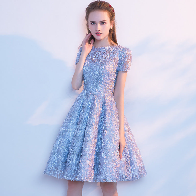 LOVECCR Annual Meeting Girlfriends Evening Dress New Autumn and Summer Mid-Length Host Formal Dress Women's Sky Blue Bridesmaid Dress