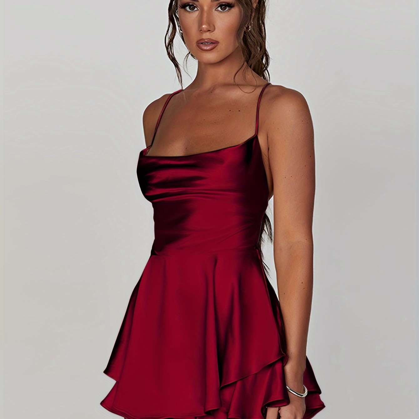 Mini Backless Ruffle Slingback Dress - Elegant Square Neck, High Elasticity Polyester, Solid Color, Knit Fabric, Perfect for Coquette Y2K Style Party Dressing - Womens Clothing for All Seasons