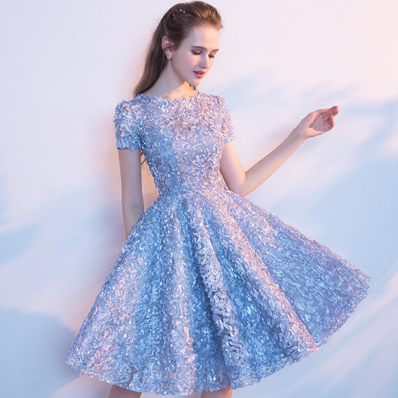 LOVECCR Annual Meeting Girlfriends Evening Dress New Autumn and Summer Mid-Length Host Formal Dress Women's Sky Blue Bridesmaid Dress