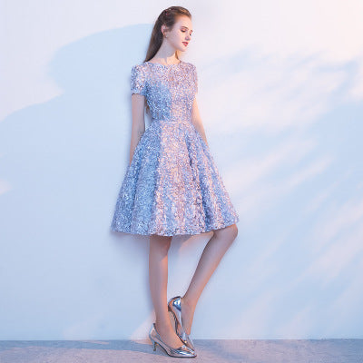 LOVECCR Annual Meeting Girlfriends Evening Dress New Autumn and Summer Mid-Length Host Formal Dress Women's Sky Blue Bridesmaid Dress