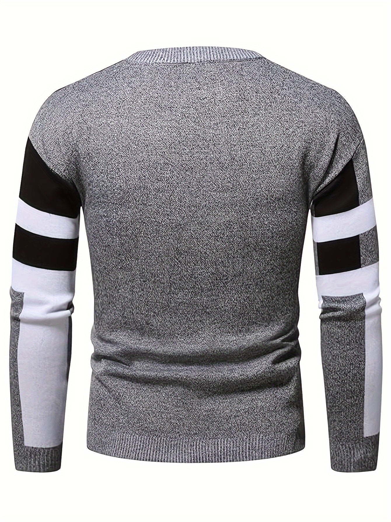Mens Stylish Color Block Round Neck Stretch Sweater - Soft, Warm, and Trendy Pullover for Winter Outdoor Activities - Perfect for Casual Wear