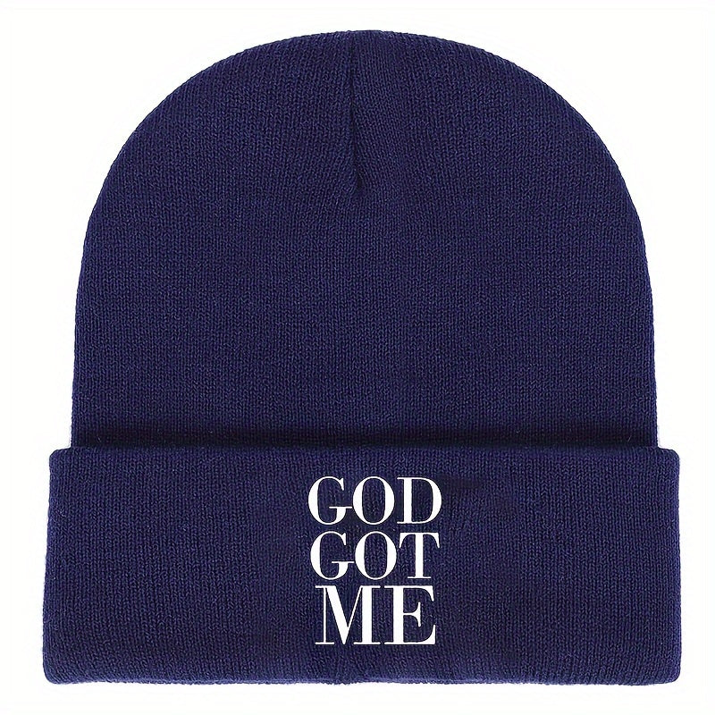 1pc Unisex Embroidered GOD GOT ME Knitted Beanie Hat - Skullies & Beanies with Unique Design, Ideal Gift Choice for Men and Women