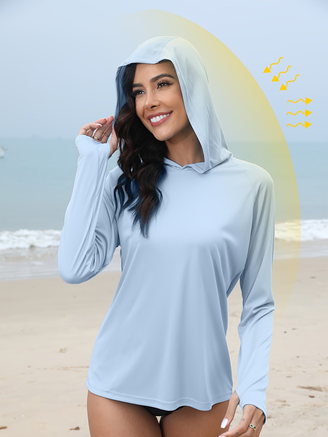 Women's UPF 50+ Sun Protection Hooded Shirt - Long Sleeve, Moisture-Wicking, Quick-Drying, Breathable, Lightweight - Perfect for Hiking, Fishing, Outdoor Fitness, Running, and Casual Wear