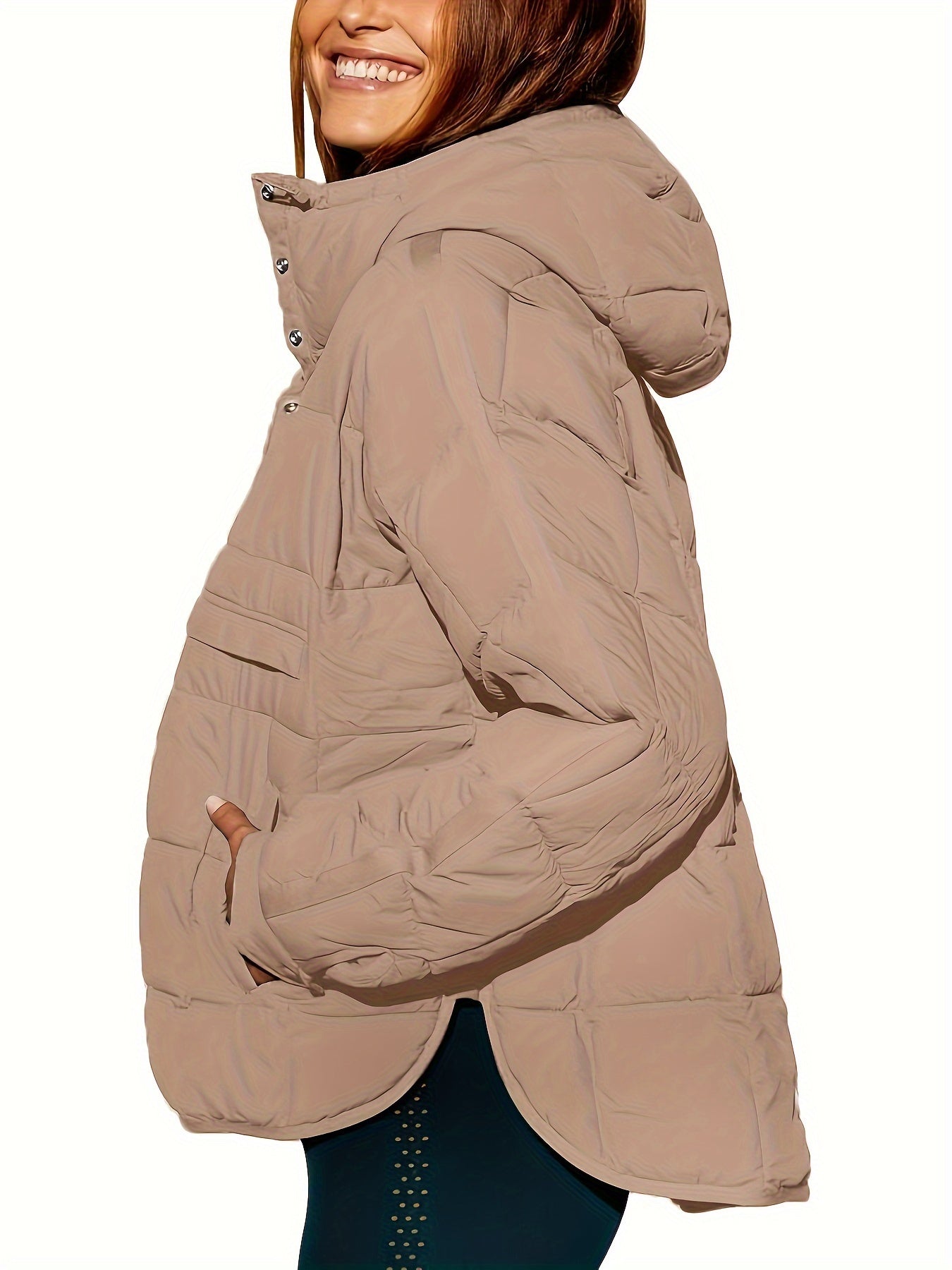 Womens Stylish Solid Hooded Winter Coat - Cozy Fleece Lined, Long Sleeve, Warm Outerwear for Fall & Winter - Versatile Casual Style