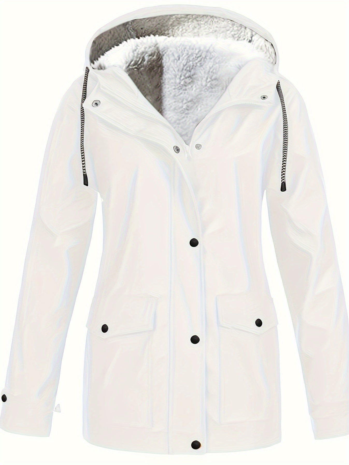 Cozy Faux Fur Lined Windbreaker Jacket - Trench Coats with Flap Pockets, Long Sleeve, Zip-up, Casual, Warm, and Water Resistant - Perfect for Outdoor Activities and Daily Wear