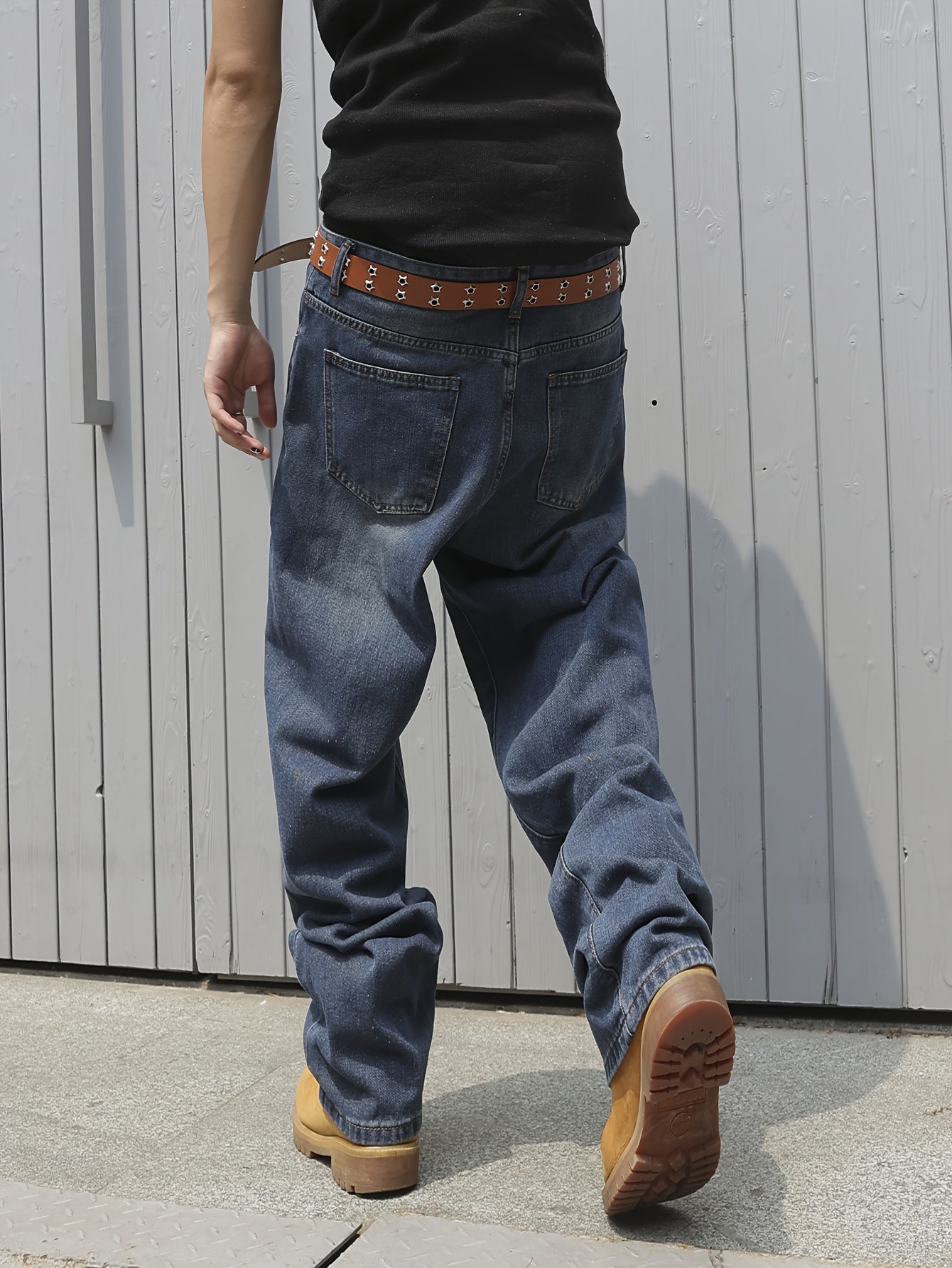 Men's Cotton Blend Chic Daily Ripped Baggy Jeans, Hip Hop Style Loose Fit Streetwear Denim Jeans