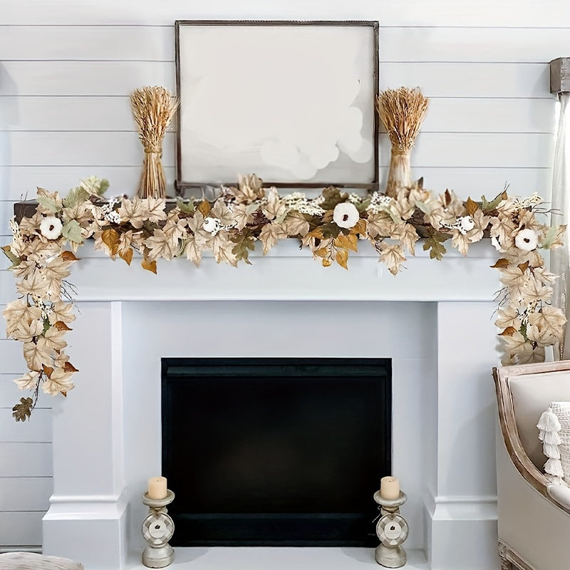 1 Fall Pumpkin Wreath, 71.1 Inch Faux Maple Pumpkin Berry Vine Wreath with Pumpkin Maple Wreath, Perfect for Weddings, Thanksgiving Tables, Farmhouse Decorations