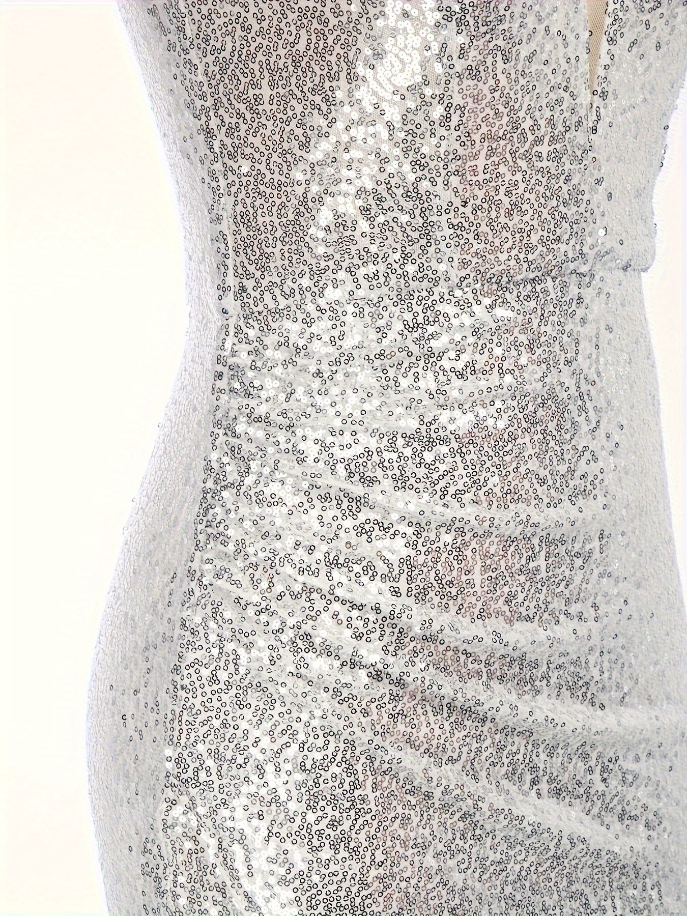 Sequined Deep V Neck Bodycon Dress, Sexy Sleeveless Irregular Hem Dress For Party & Banquet, Women's Clothing
