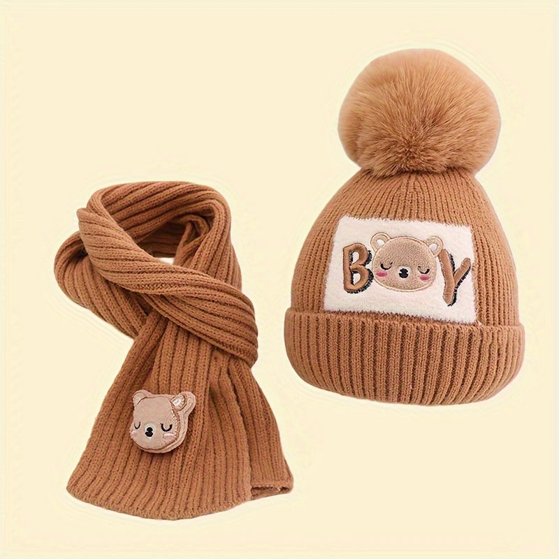 2pcs Kids' Winter Hat & Scarf Set - Cozy, Warm Knit With Ear Protection For Boys & Girls, Perfect For Skiing & Skating, Fits Ages 3-8, Head Circumference 19.69-21.26inch