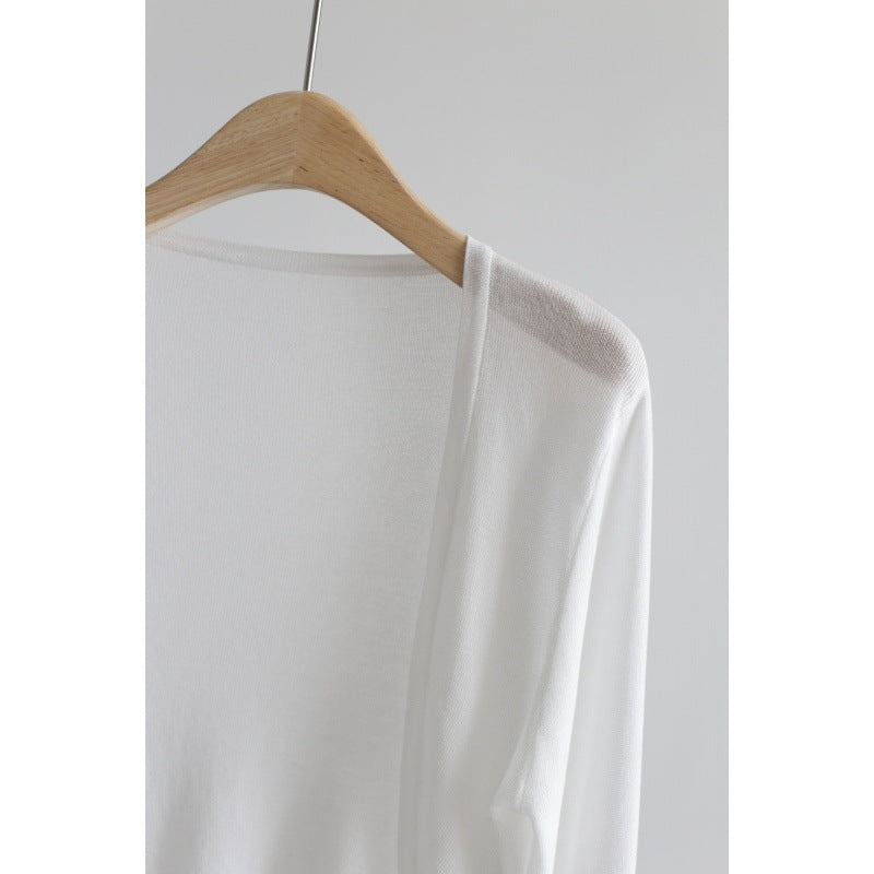 2025 summer ice silk cardigan long-sleeved buckle-free shawl ultra-thin knitted sunscreen shirt slim-fitting outer women's air-conditioning shirt collar