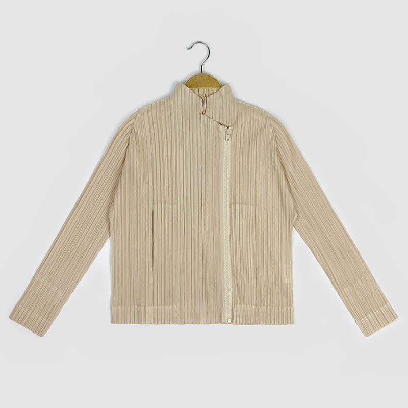 Miyake new women's clothing spring niche design short jacket loose fashion slim top women's zipper