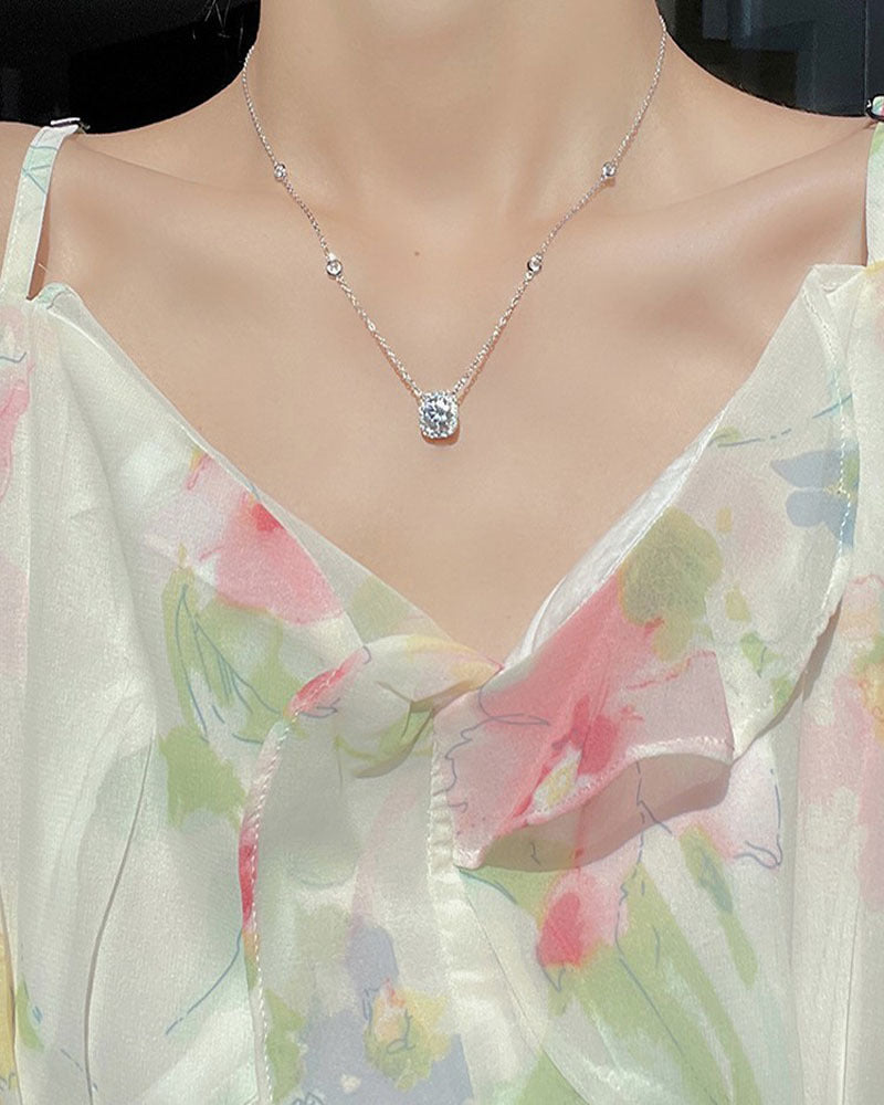 925 Sterling Silver Cube Sugar Necklace for Girls Light Luxury Minority Design High-Grade Clavicle Chain New Popular Necklace