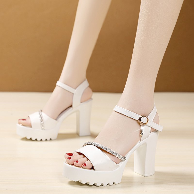 loveccr Cross-Border Sandals Women's Summer High Heel Chunky Heel Waterproof Platform New Korean Style Buckle Strap Peep Toe Women's Shoes Wholesale