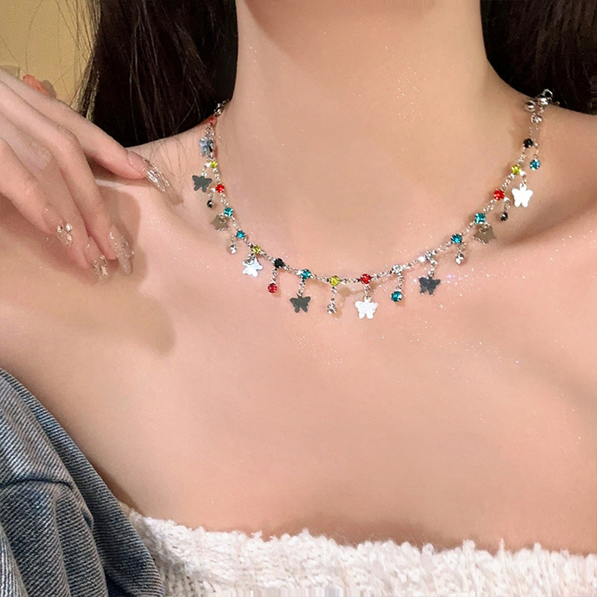 LOVECCR INS Dopamine Color Beaded Necklace New Fashion All-Match Special-Interest Design High Sense Necklace