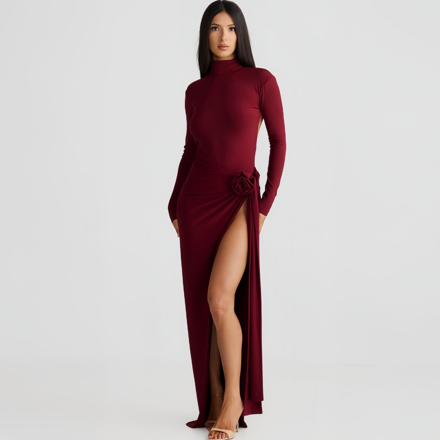 LOVECCREurope and the United States autumn women's new fashion high-necked halter long-sleeved onesie sexy split skirt set