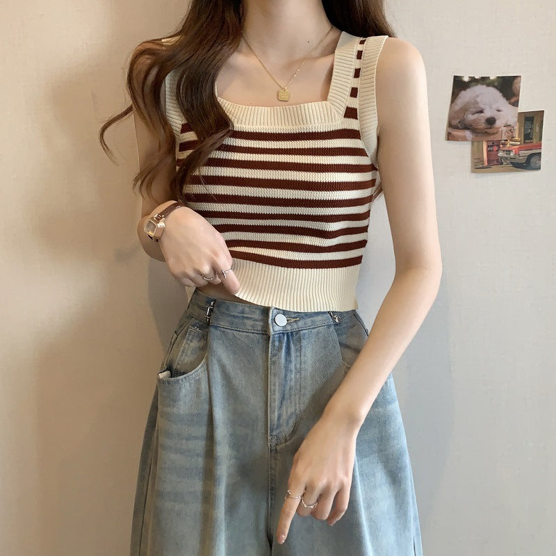 2025 summer small short Internet celebrity Spice Girls sleeveless knitted vest women's inner bottom small suspender top outer wear