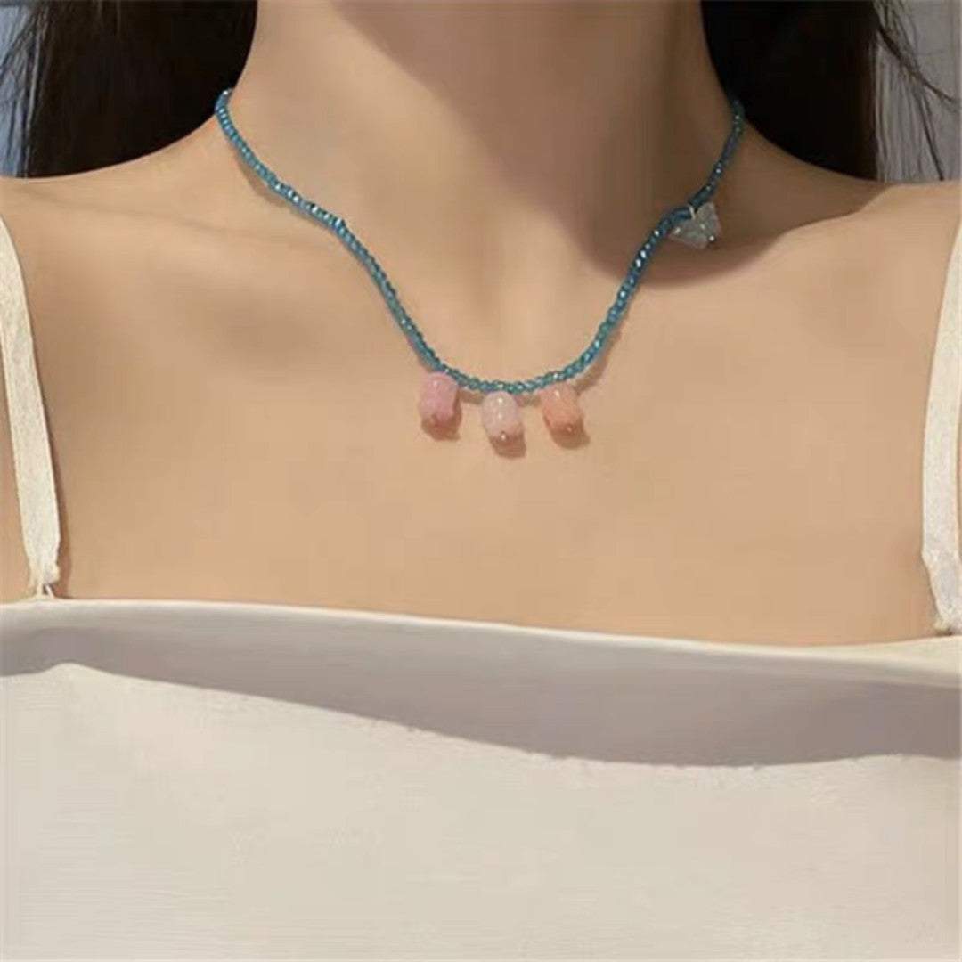 LOVECCR INS Dopamine Color Beaded Necklace New Fashion All-Match Special-Interest Design High Sense Necklace
