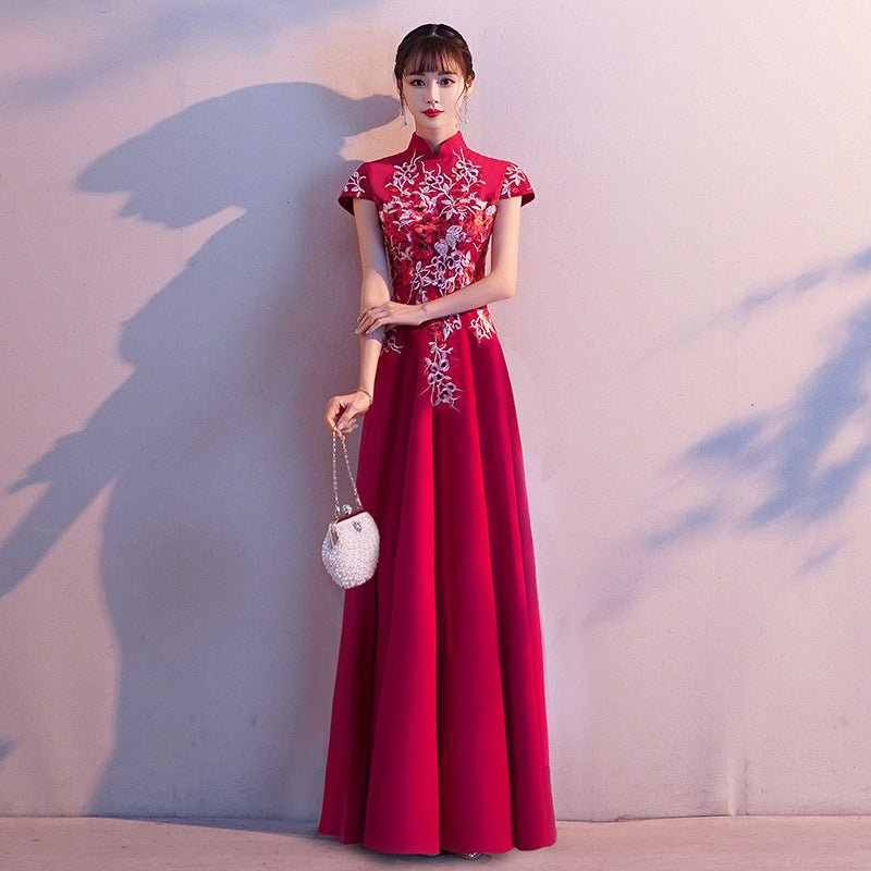 LOVECCR Chinese Evening Dress Female New Noble Banquet Host Temperament Long Cheongsam Chorus Performance Skirt Female