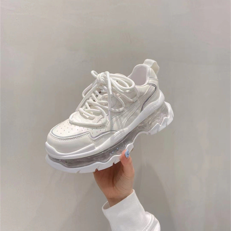loveccr Luji HOTan Goods Soft Leather Dad Shoes Women's Spring New Ins Trendy Platform Air Cushion Height Increasing Sports Casual Shoes