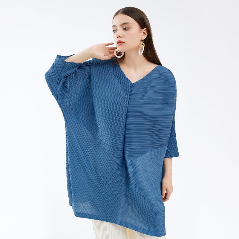 spring new bat sleeve design sense love top loose solid color medium and long splicing long sleeve t-shirt women