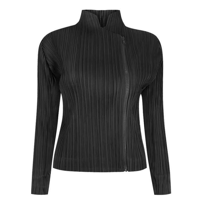 Miyake new women's clothing spring niche design short jacket loose fashion slim top women's zipper
