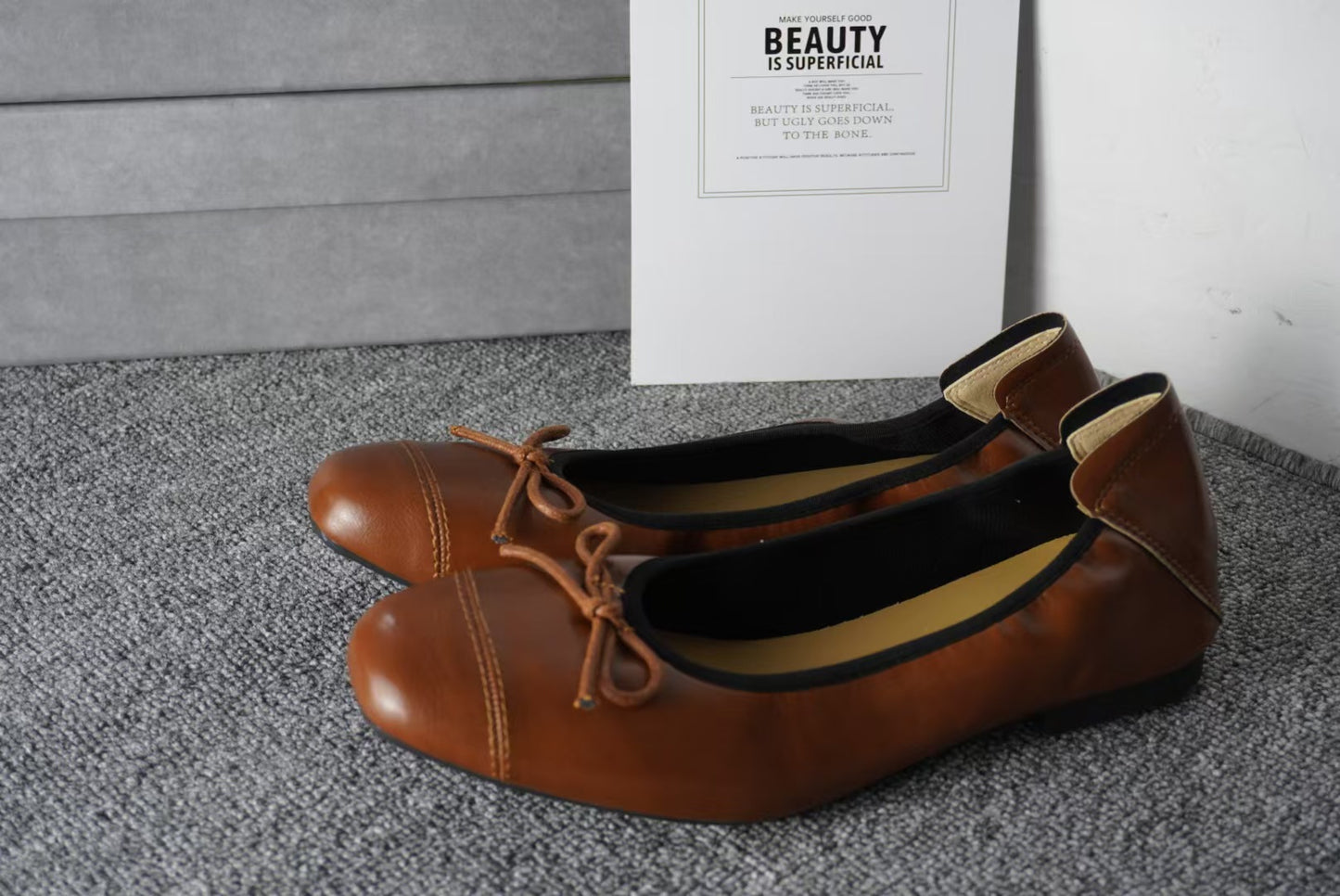 2025 X spot cowhide version~ 2025 spring new bow gentle wind ballet one pedal women's single shoes