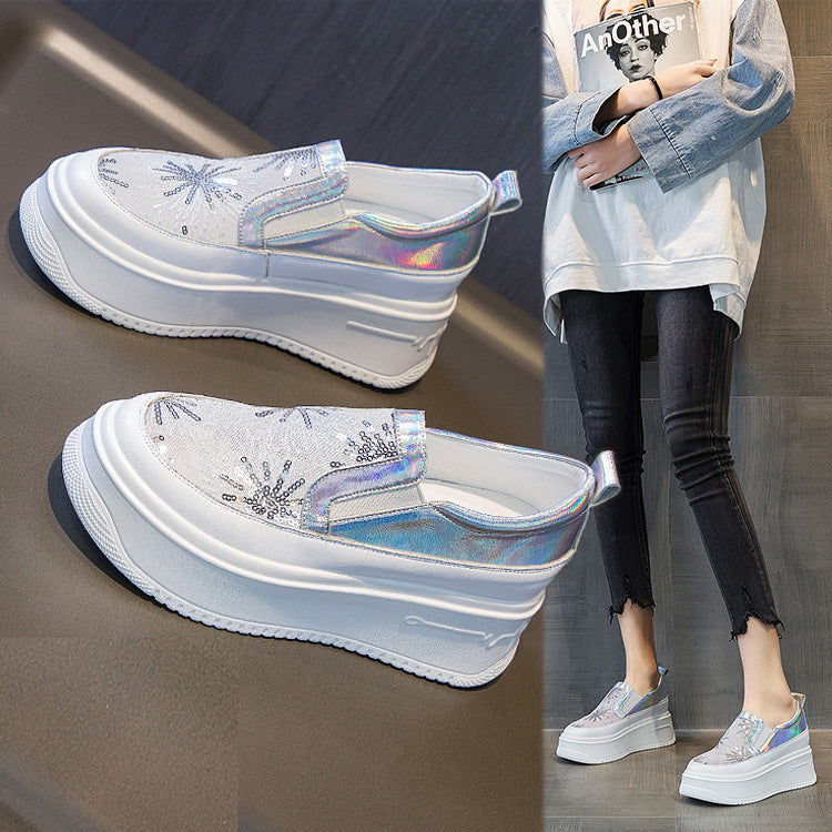 loveccr White Shoes for Women New Korean Style Heightened Sneakers Pumps Spring and Autumn Casual White Women's Shoes
