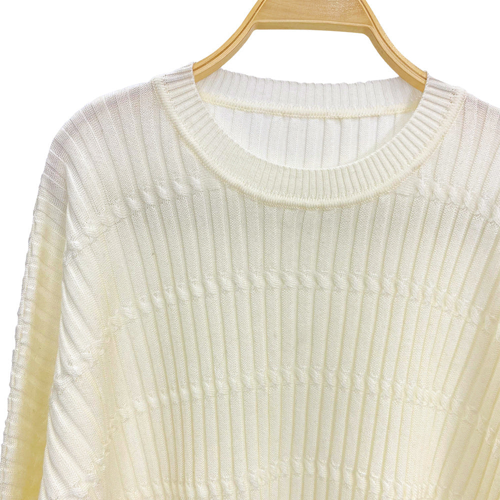 Miyake sweater women's spring new pullover loose bat sleeves versatile lazy wind knitted jacquard jacket women