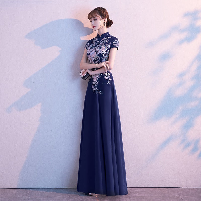 LOVECCR Chinese Evening Dress Female New Noble Banquet Host Temperament Long Cheongsam Chorus Performance Skirt Female