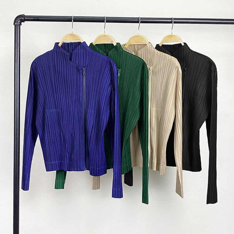 Miyake new women's clothing spring niche design short jacket loose fashion slim top women's zipper