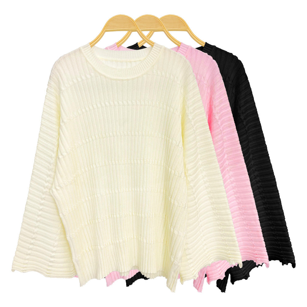 Miyake sweater women's spring new pullover loose bat sleeves versatile lazy wind knitted jacquard jacket women