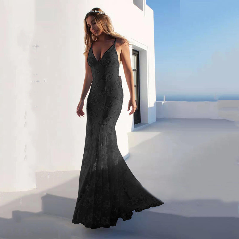 2025 2025 Popular trade new dress long dress ebay sexy V-neck lace suspender dress dress
