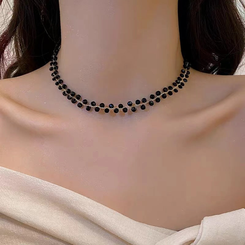 Cold Wind Black Crystal Necklace New South Korea Simple Graceful Necklace Internet Celebrity High-Grade Clavicle Chain