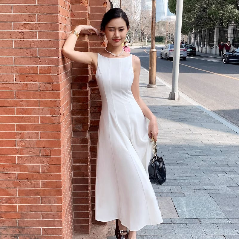 LOVECCR White Suspender Dress White Moonlight off-Shoulder License Slim White Dress Registration Small Dress Birthday Dress Summer