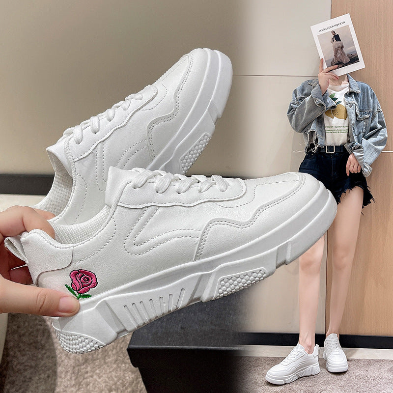 loveccr Plus Size Foreign Trade Sneakers Women's Summer New Roman Style Thick Bottom Casual Lace up White Shoes Sports Running Shoes