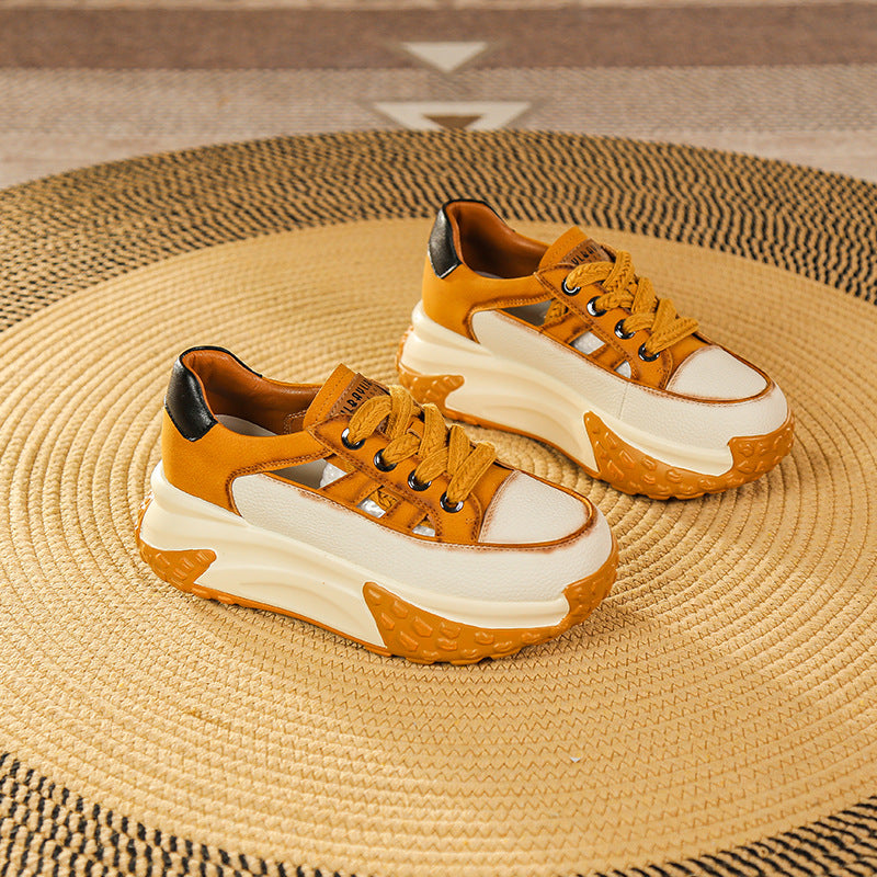 loveccr Small Casual Shoes for Women Summer New Versatile Thick Bottom Hollow out Dad Shoes Fashion Retro Sneaker