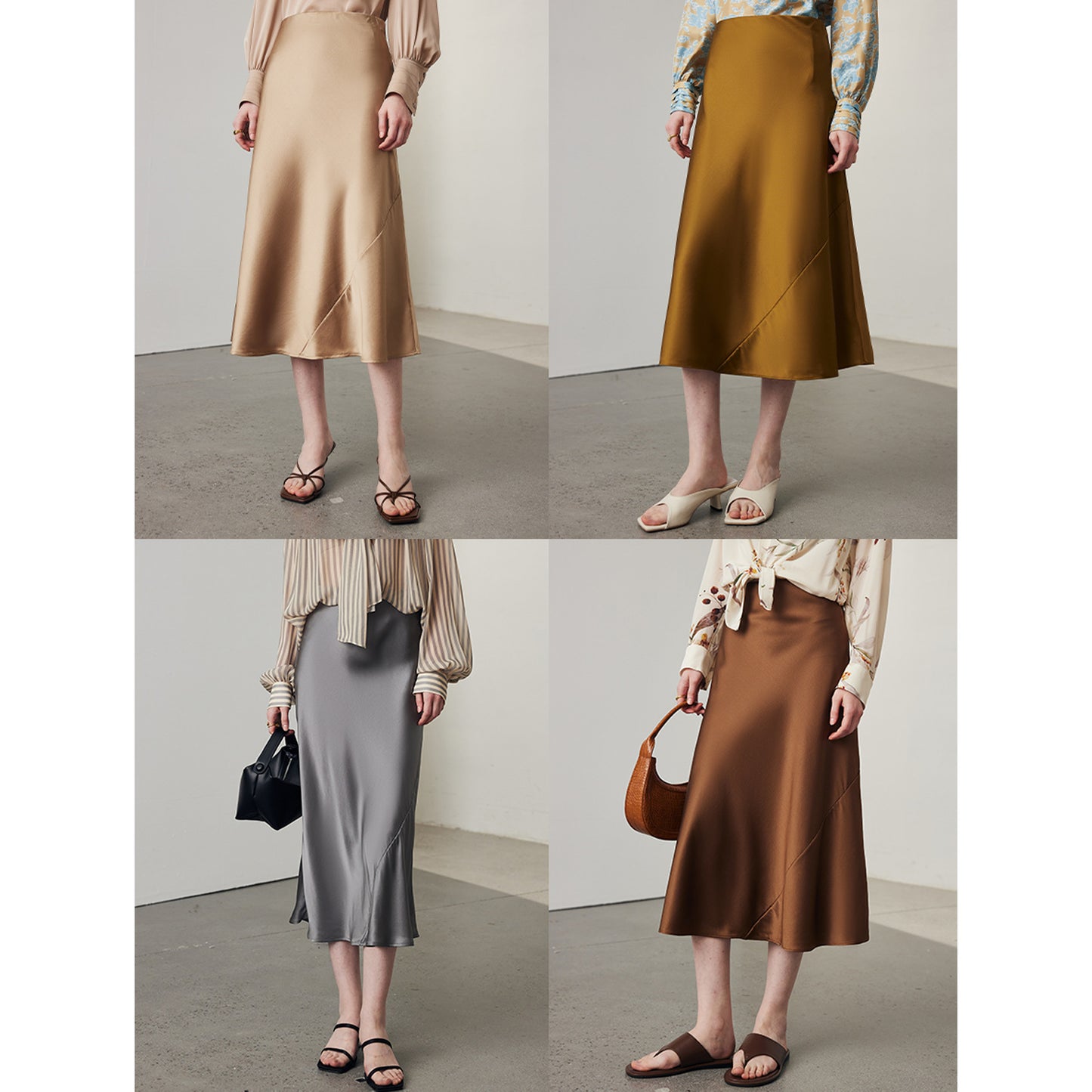 Silk Skirt Female Spring and Summer New Solid Color Commute Stretch Satin a Version Small Satin Mulberry Silk Skirt