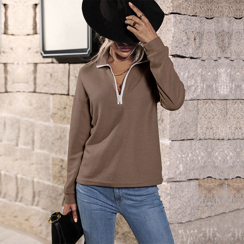 LOVECCR Strictly selected foreign trade Hot new 2025 casual tops zipper long-sleeved lapel knitted sweater