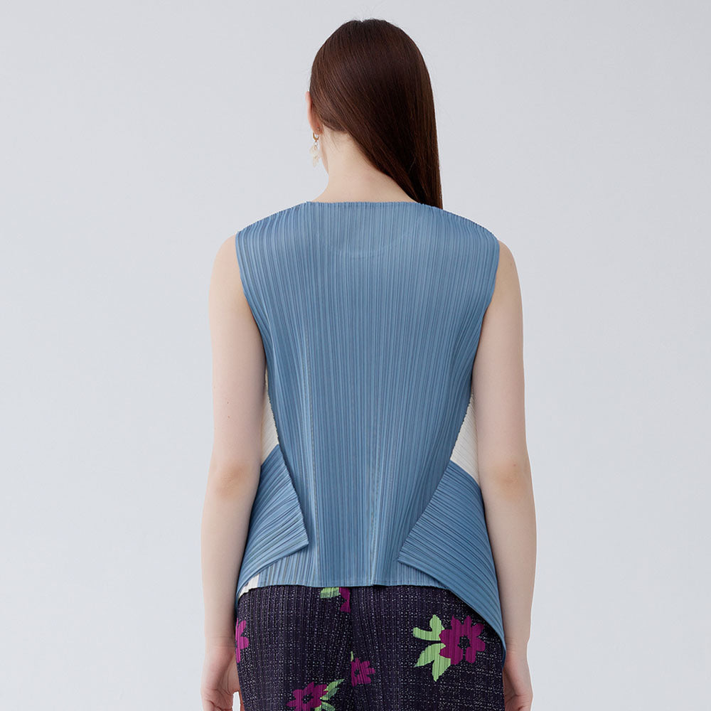 Contrasting color top women's summer new irregular design sense simple sleeveless round neck special-shaped top women