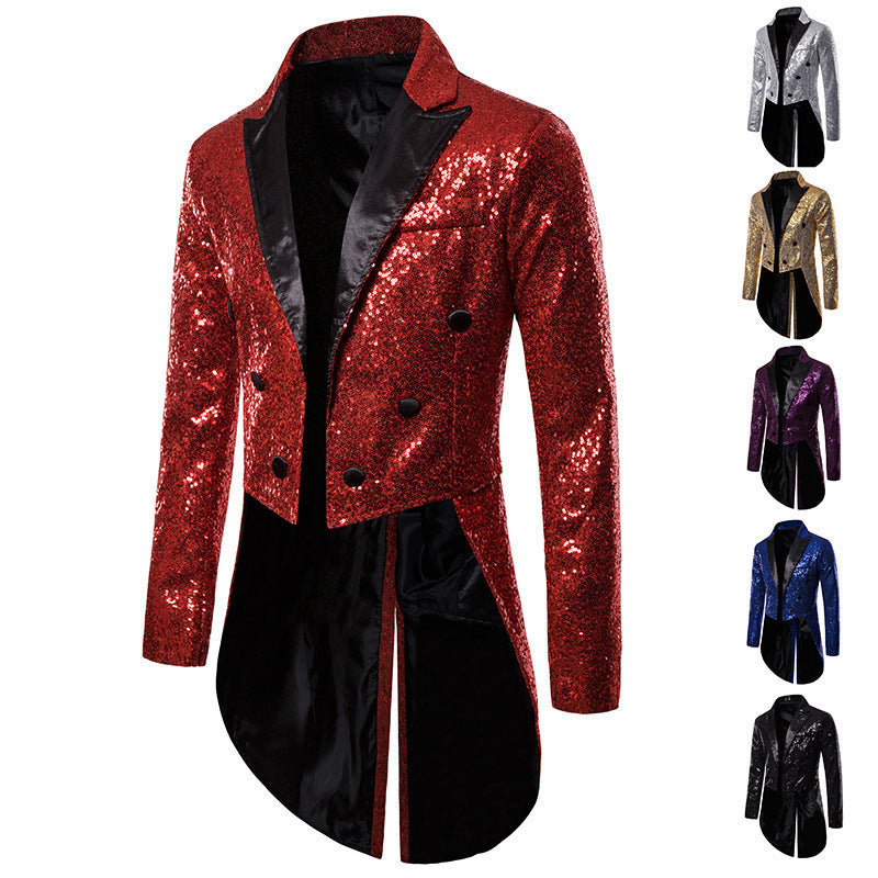 LOVECCR Cross-Border Foreign Trade Men's Suit Swallowtail Banquet Nightclub Performance Sequin Fashion Design Men's Jacket