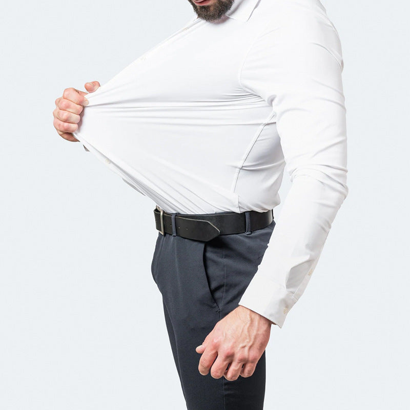 Cross-Border Full Elastic Force Shirt Men's Shirt Non-Ironing Anti-Wrinkle Foreign Trade Simple Business Thin Shirt Men