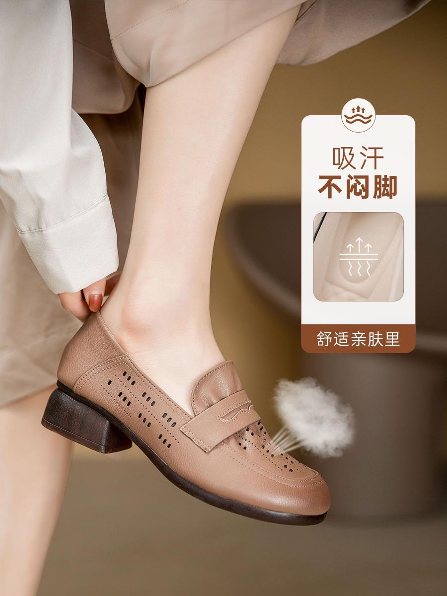 loveccr Spring and Autumn Middle-Aged Brand Soft Bottom Mom Shoes Genuine Leather Mid-Comfortable Women's Shoes Middle-Aged and Elderly Heel Shoes Leather Shoes Non-Slip