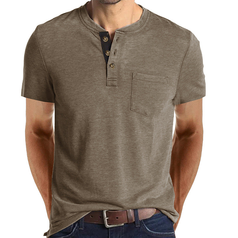 Summer European and American Men's Short-Sleeved T-shirt Foreign Trade Men's Henry T-shirt Cross-Border Clothing round Neck Top